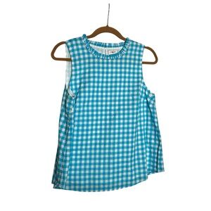 NWT J.Crew Factory 100% Cotton Blue & White Gingham Checkered Short Sleeve Top